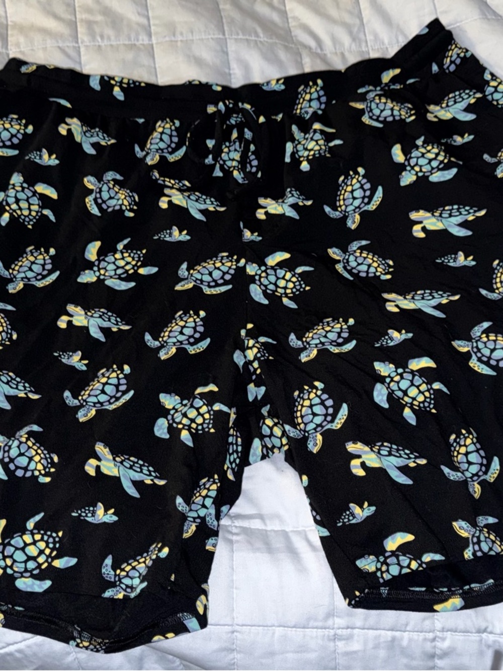 MeUndies Black Lounge Shorts with Blue and Yellow Iridescent Turtle Print